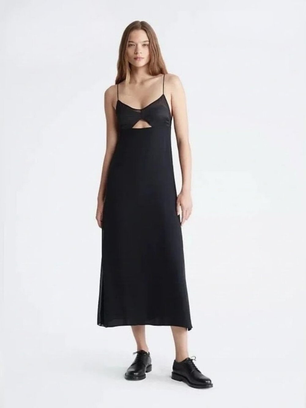 NWT Calvin Klein Black Sheer Cutout Maxi Dress Size L